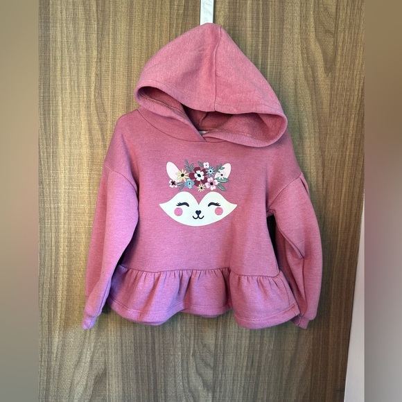 5/$25 Embroidered fox ruffle fleece hoodie, pink, 3T - Picture 1 of 3